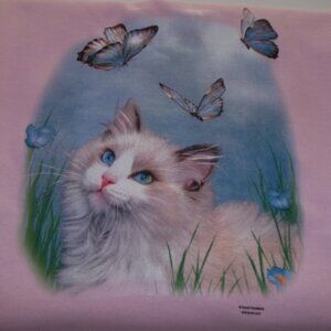 Cat and Butterflies (Pink) Crew Neck Sweatshirt